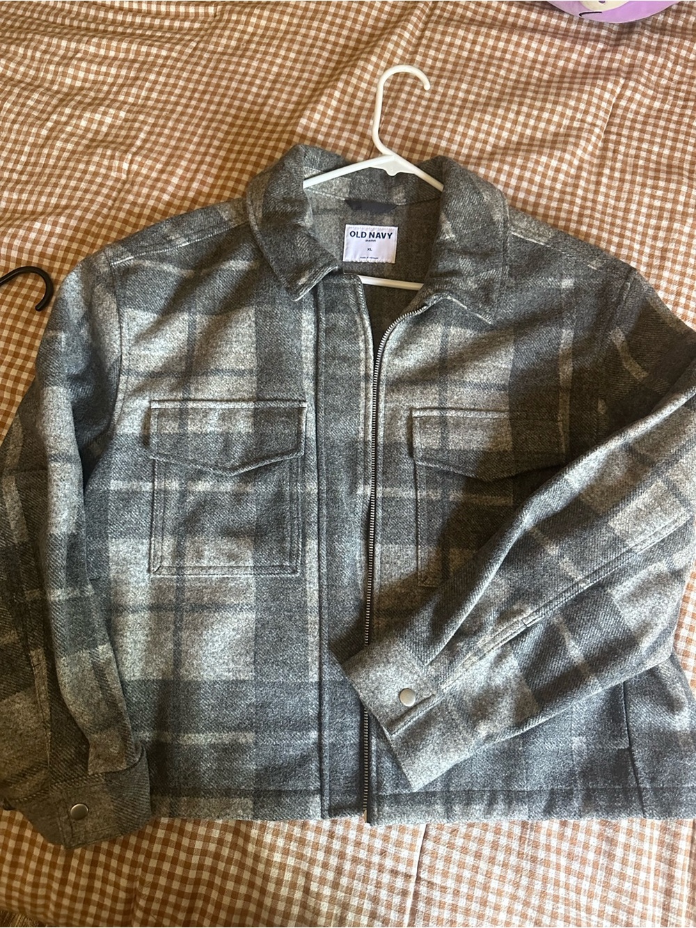 Old Navy women’s Gray Plaid Zip-Up Shirt Jacket